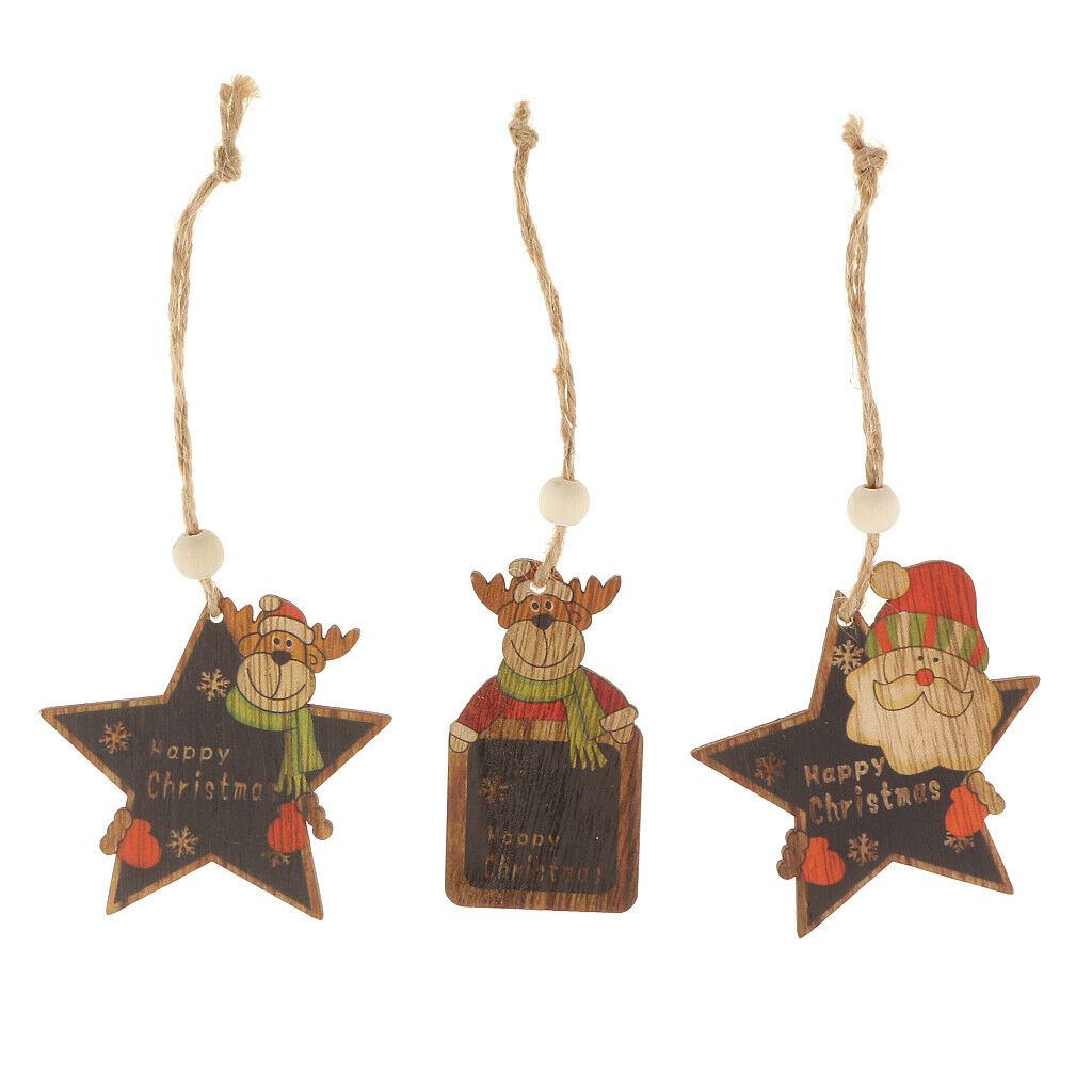 3pcs Wood Christmas Tree Decoration Xmas Hanging Reindeer Santa Ornaments