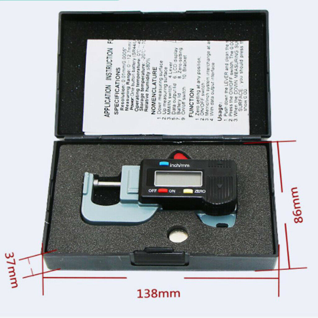 Digital Thickness Gauge LCD 0-12.7mm Thickness Meter Micrometer Measuring