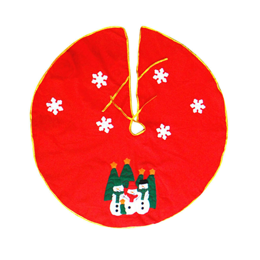 90cm Christmas Tree Skirt 3 Snowman Trees Snowflakes Pattern Applique Decor