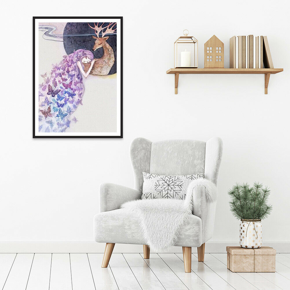 Frameless Painting By Number DIY Butterfly Elk Hand Painted Digital Picture @