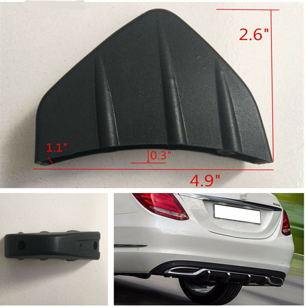Universal 4Pcs Black Shark Fins Shape PVC Car Rear Bumper Diffuser Easy Install