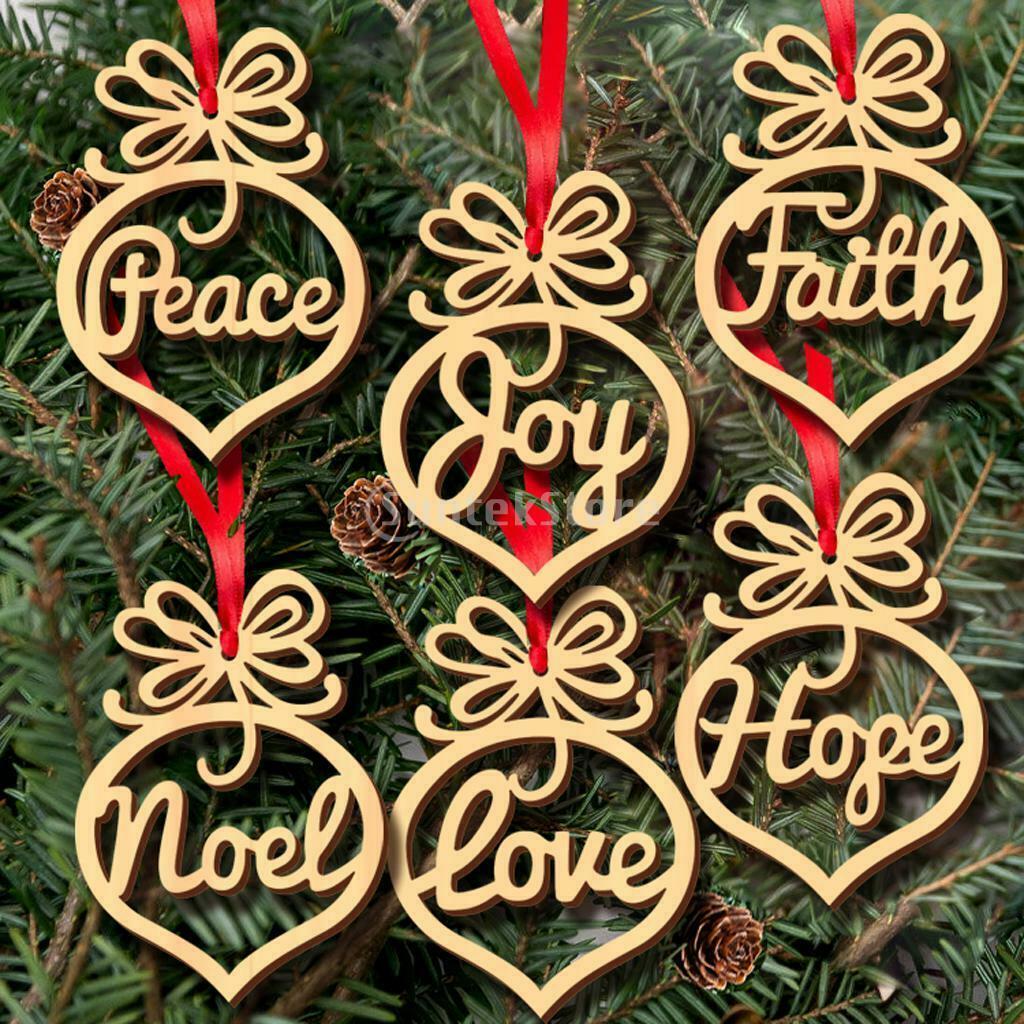 6pcs Wooden Heart Shape Embellishment + Rope Hanging for Christmas Decor