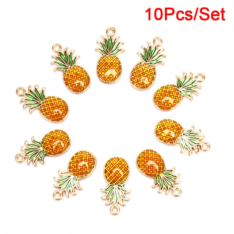10Pcs/Set Enamel Alloy Pineapple Charms Pendant Jewelry Finding DIY Making_DD