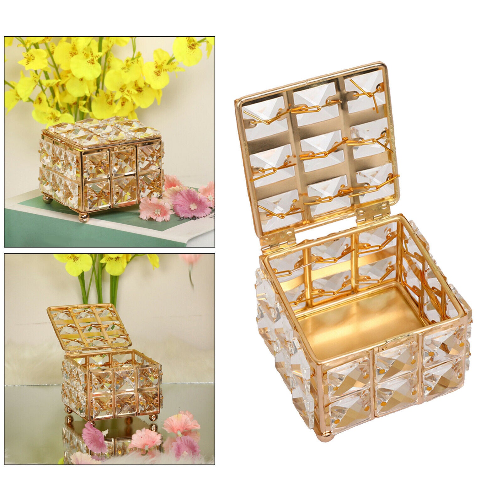 Crystal Jewelry Box Ring Bracelet Trinket Storage Case for Dresser Room