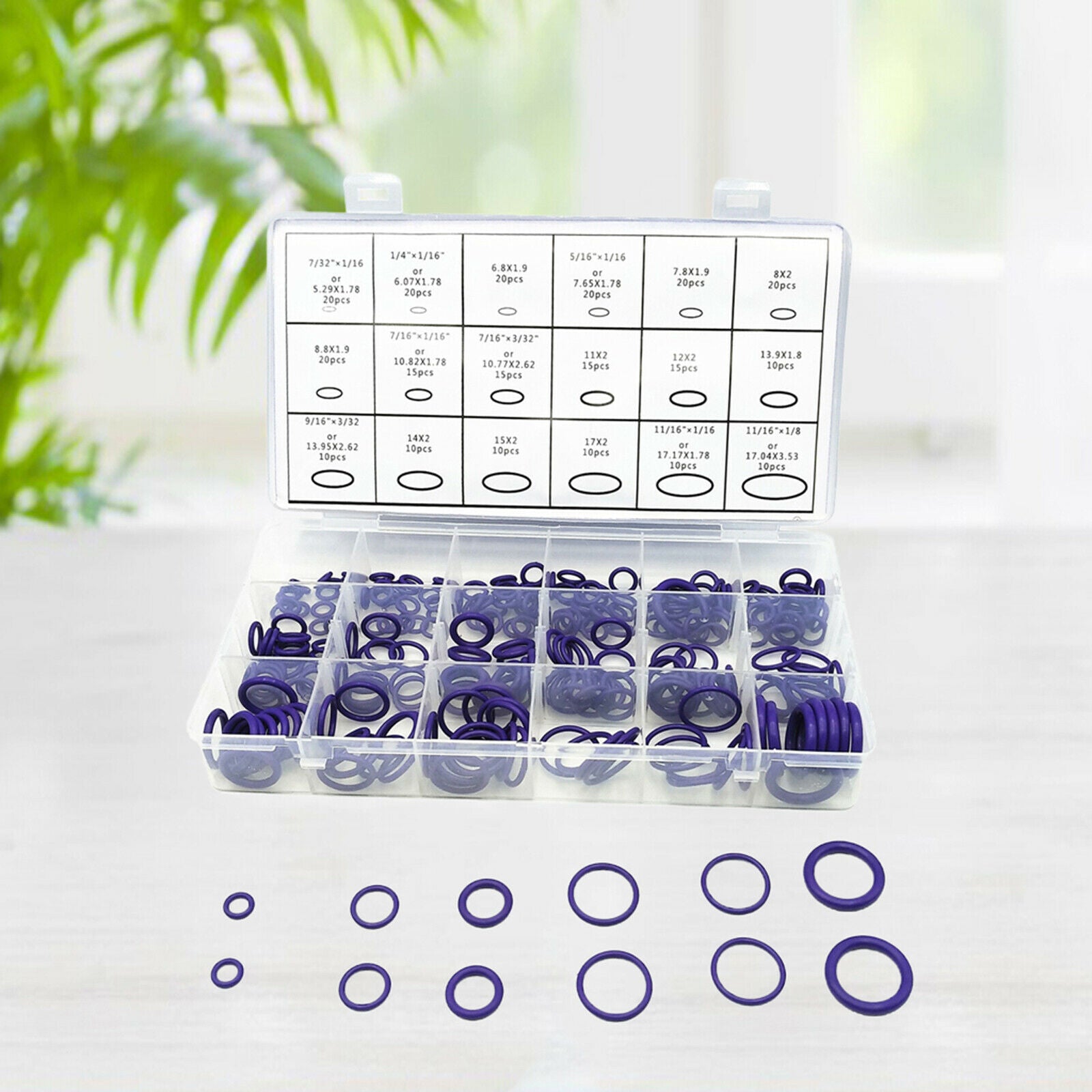 270Pcs Purple Rubber Seal O-Ring Washer Assortment Kit Organizer Easy Carry