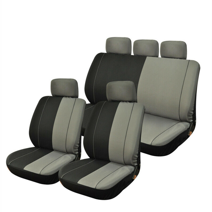 Polyester Cloth Car Seat Covers For Auto (Black & Grey) Full Surrounded 5-seat