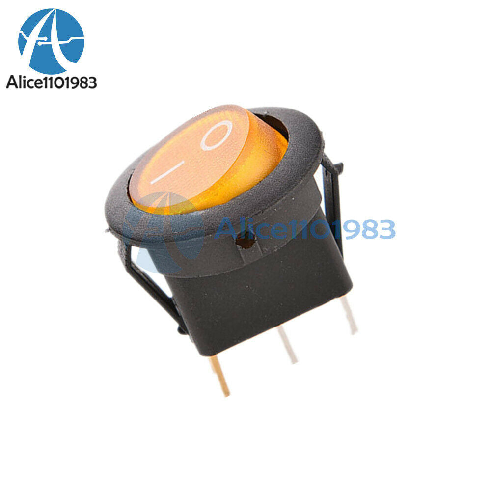 20PCS Mini 3-Pin Round Yellow Snap-in SPDT ON-OFF Rocker Switch 6A 250V/10A 125V