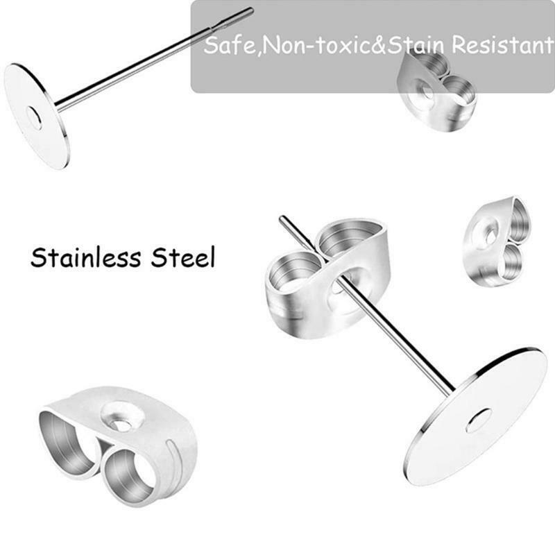 450 Pieces Earring Studs Posts Rubber Backs Blank Flat Pad for Making Jewelry