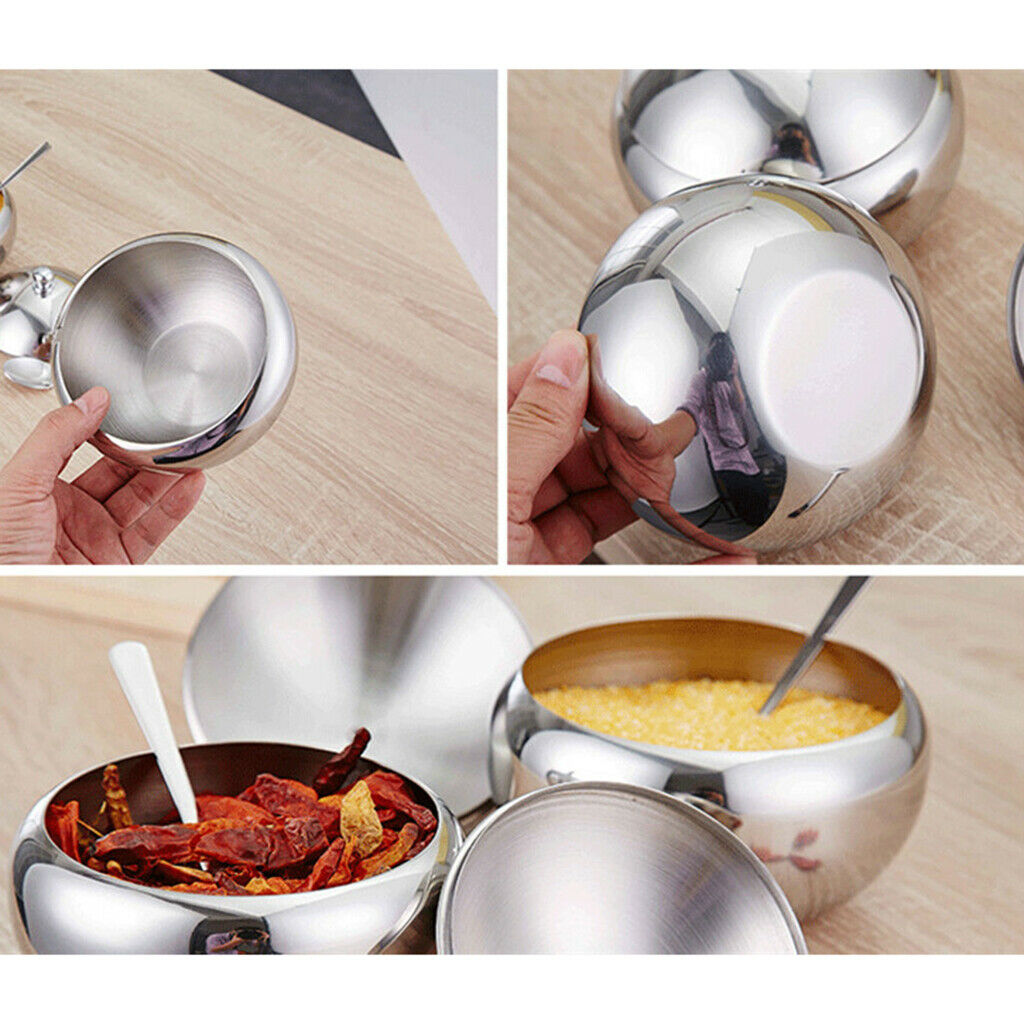 Seasoning Jars with Spoons Stainless Steel Spice Jars Condiment Pots 560ml