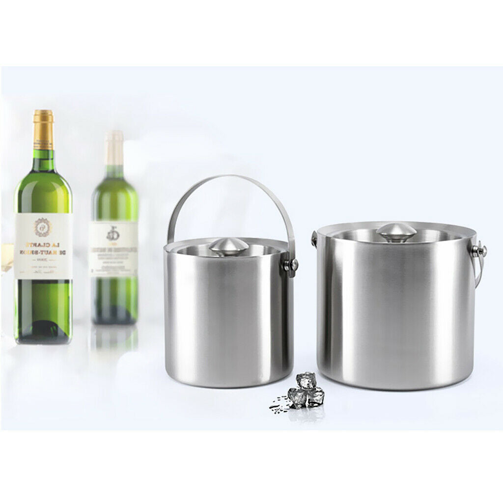 Stainless Steel Double Walled Insulated Ice Bucket Wine Cooler with Lid 3L