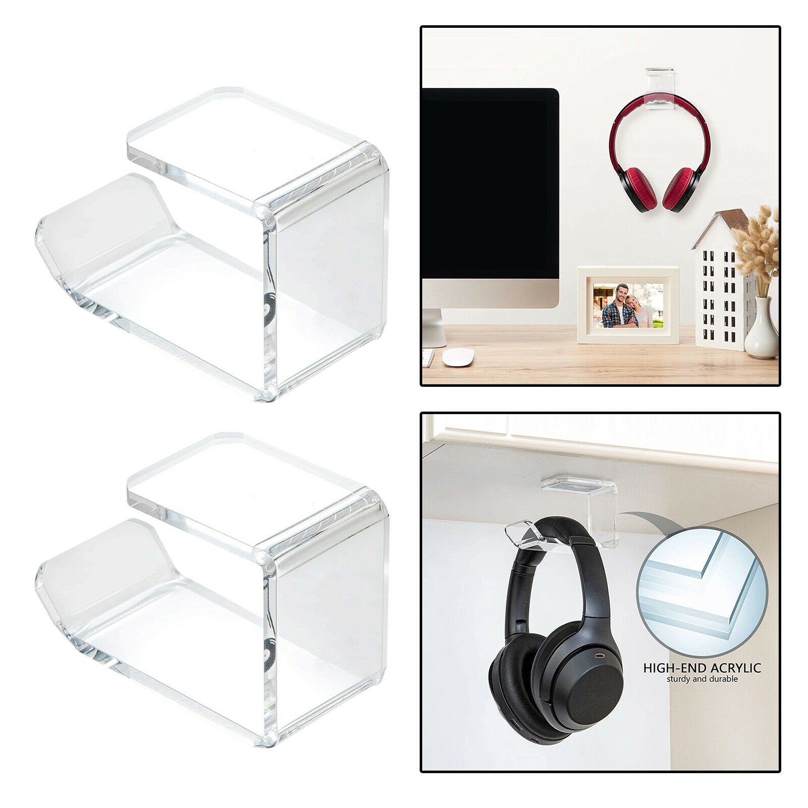 2Pack Acrylic Headphone Hook Headphone Hanger Holder Desk Display Bracket