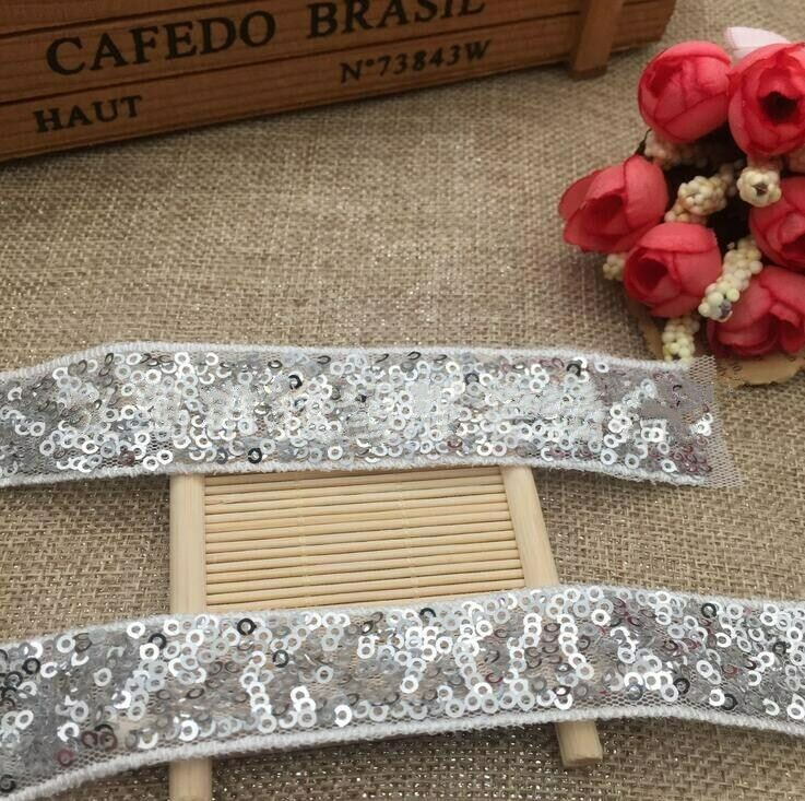 5 Yards Sequined lace Net gauze embroidery lace Trims Sewing clothing 25mm