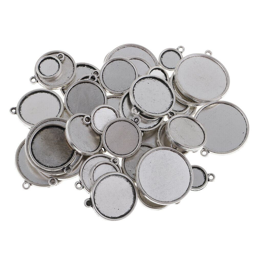 48 Pieces Alloy Cabochon Holder Round Frame with Double Sided Bezel Tray