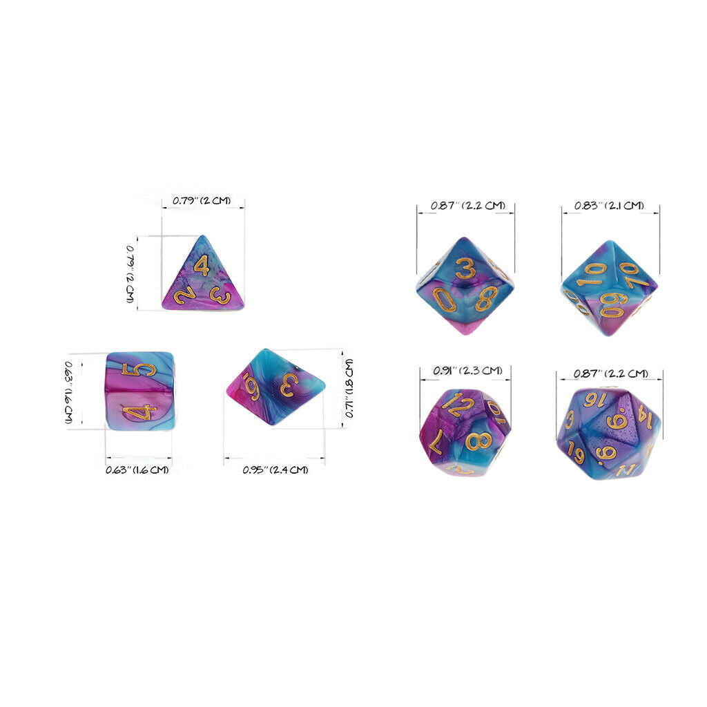 Lots 7 Acrylic Polyhedral Dice D4 D6 D8 D10 D12 D20 d4-d20 for RPG DND Game