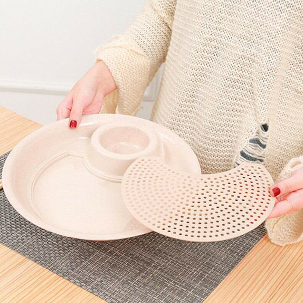 Double-Layer Dumplings Plate Fruit Washing Draining Drainer Snack Tray Beige