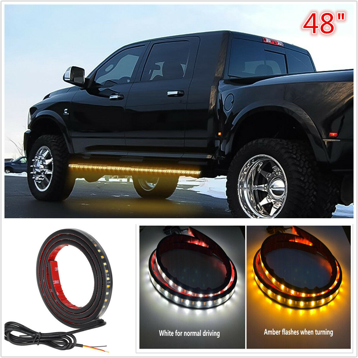2X Amber White 120SMD 48" LED Strip Bar Turn Signal Light Running Parking Lights