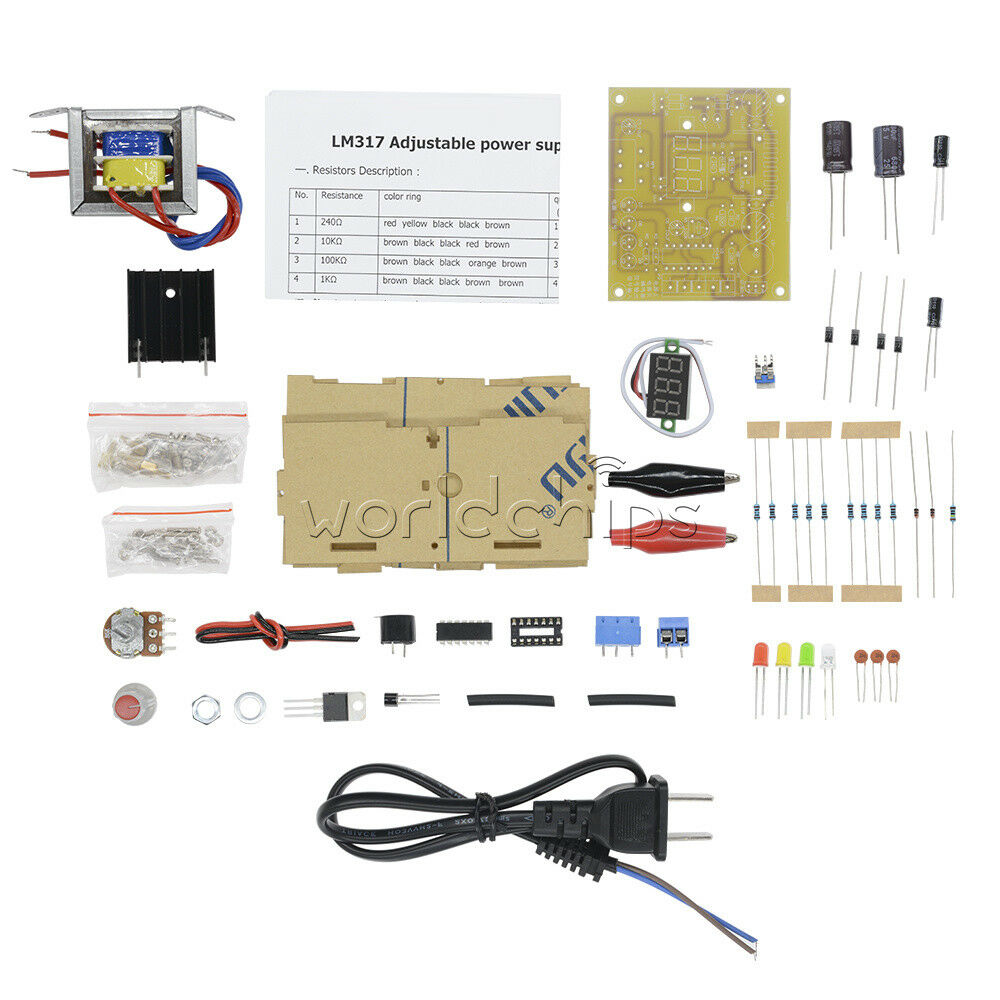 US Plug LM317 Adjustable Regulator 1.25-12V Voltage Power Supply Board Kit +Case