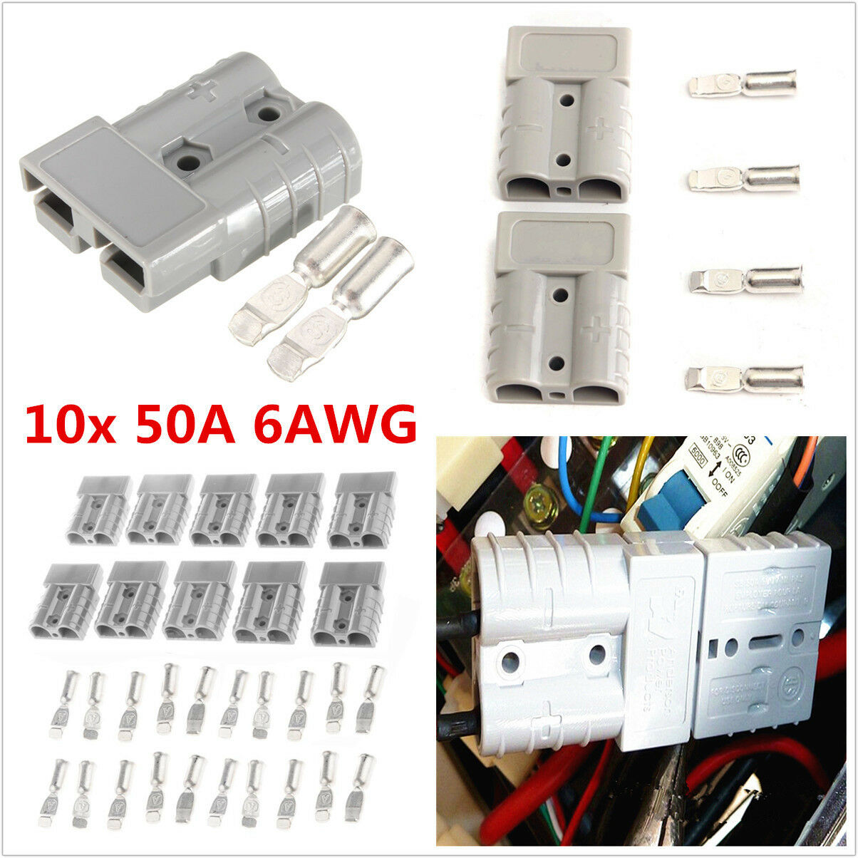 10 Kits Autos Battery Quick Connector Kit 50A 6AWG Plug Connect Disconnect Winch