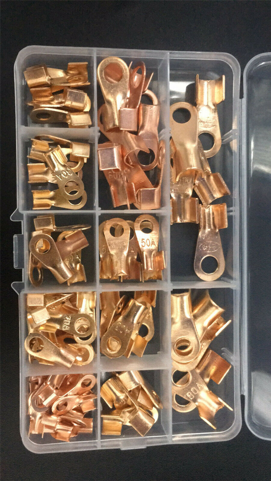 90Pcs Copper Battery Cable Connector Terminal Open Lugs Wire Terminals Boxed Kit