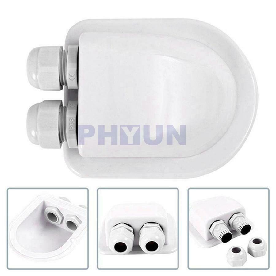 1pc White ABS Car Camper RV Top Roof Double Cable Entry Gland For 6-12mm Cable