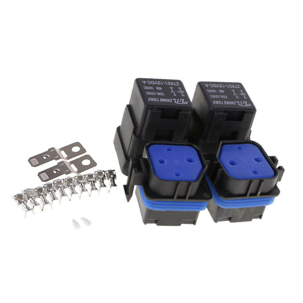 2 Sets Of 12v 40a 4-pin Relay Connector And Relay Holder
