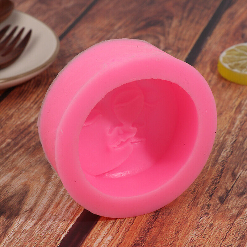 Pink Soap Mold Round Shape Sun Moon Faces Silicone Mold DIY Fondant Cake .l8