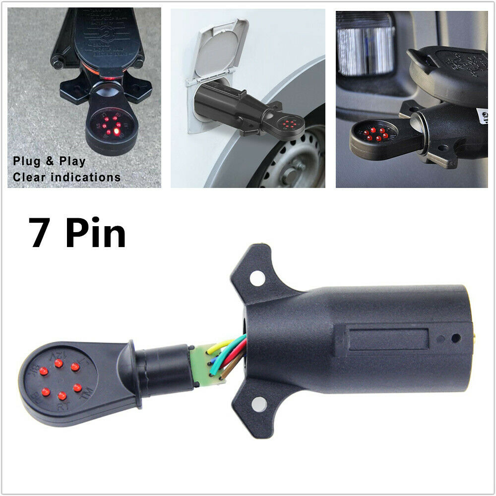 7 Pin Blade Trailer Light Wiring Circuit Tester Round Adapter Plug For RV Boats