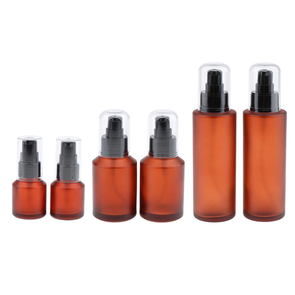 6pcs Empty Pump Bottle Refillable Amber Glass Lotions Bottle 100ml/60ml/15ml