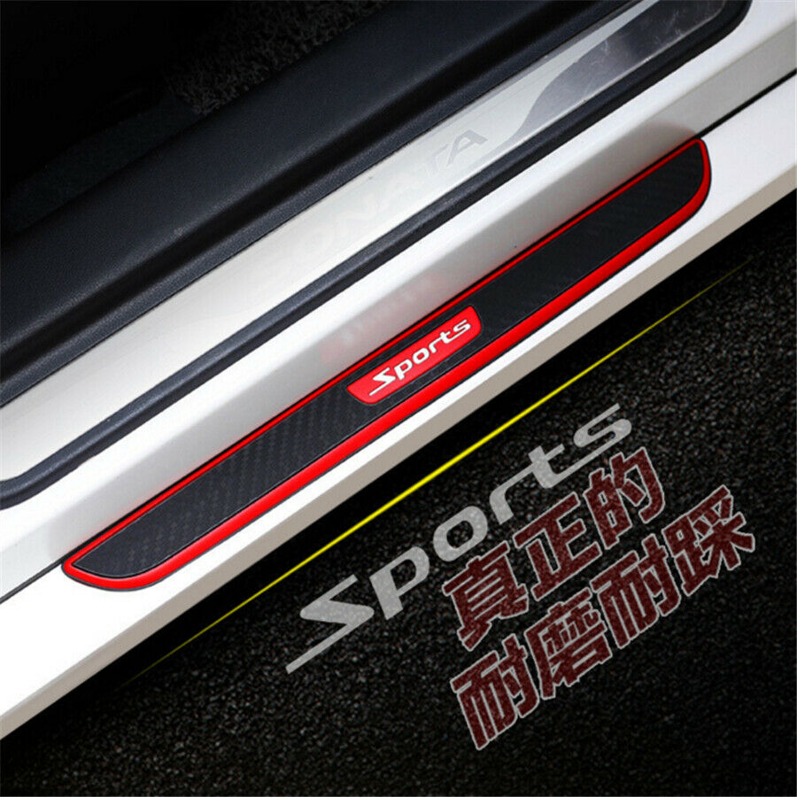 4PCS Carbon Fiber Car Door Scuff Sill Cover Panel Step Bumper Corner Protector