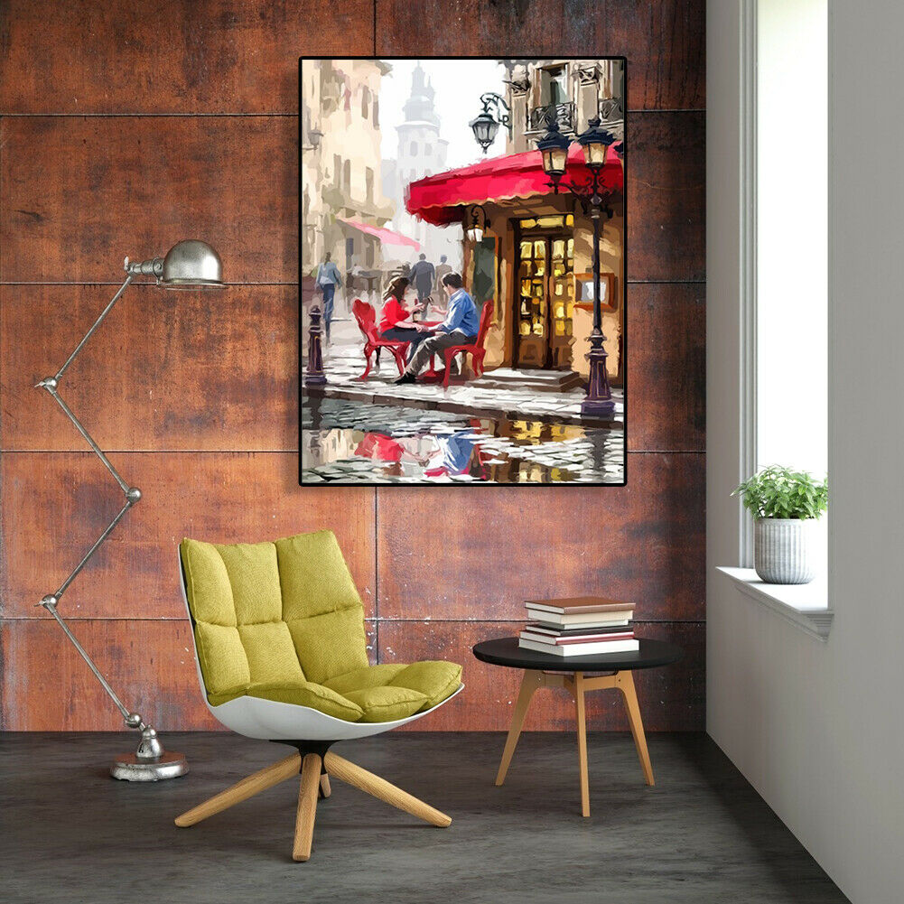Painting By Numbers Kit DIY Street Men Women Canvas Oil Wall Art Picture @