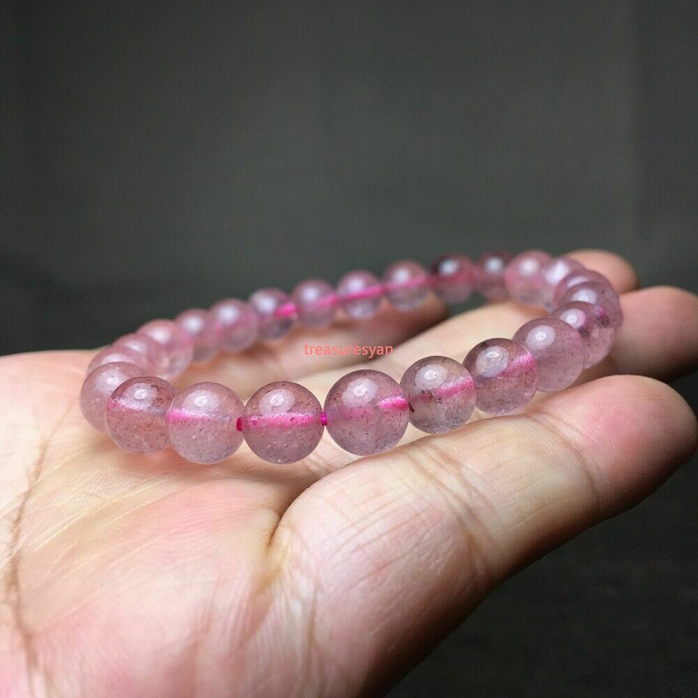 Fashion Natural Strawberry Quartz Healing Crystal Stretch Beaded Bracelet Gift A