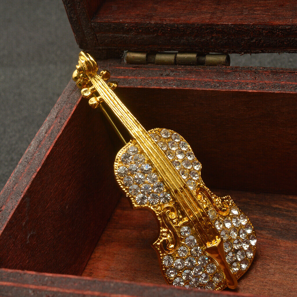 2x Women Jewelry Antqiue Violin Crystal Autumn Clothing Accessories Brooch Pin