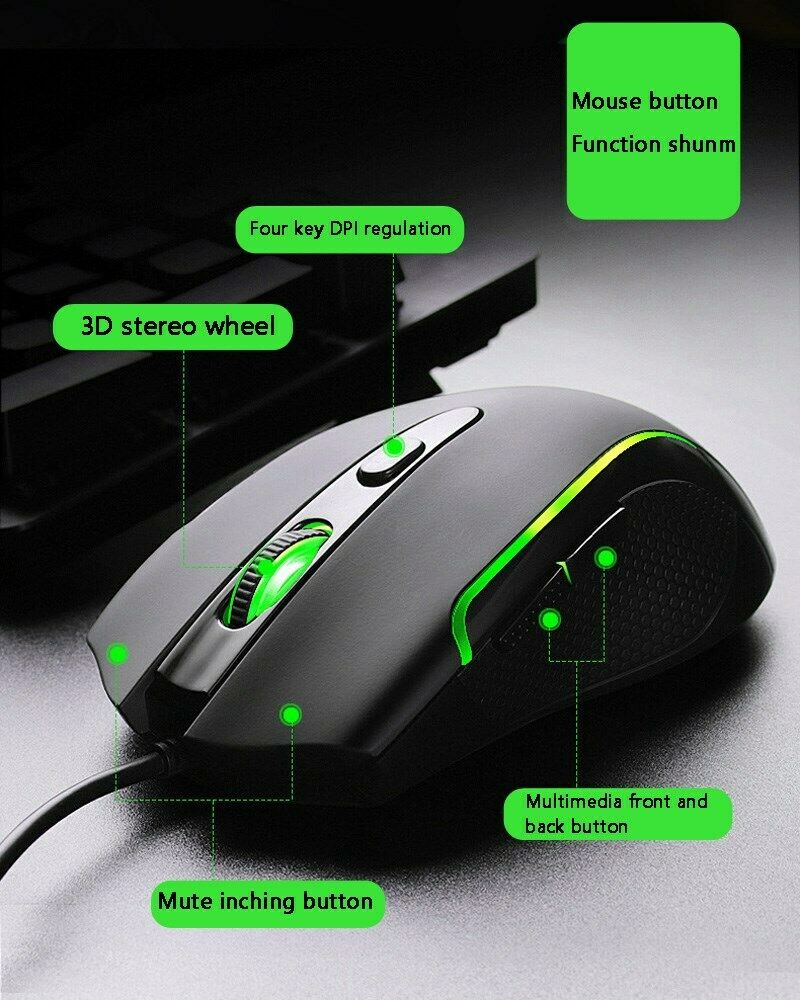 Professional Gaming Mouse RGB Laptop Mouse 4DPI Optical Colorful Light ET-T20 CA