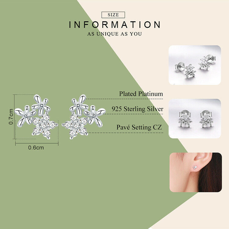 Women Authentic S925 Gypsophila Studs Earrings With Clear Cubic Zirconia Jewelry