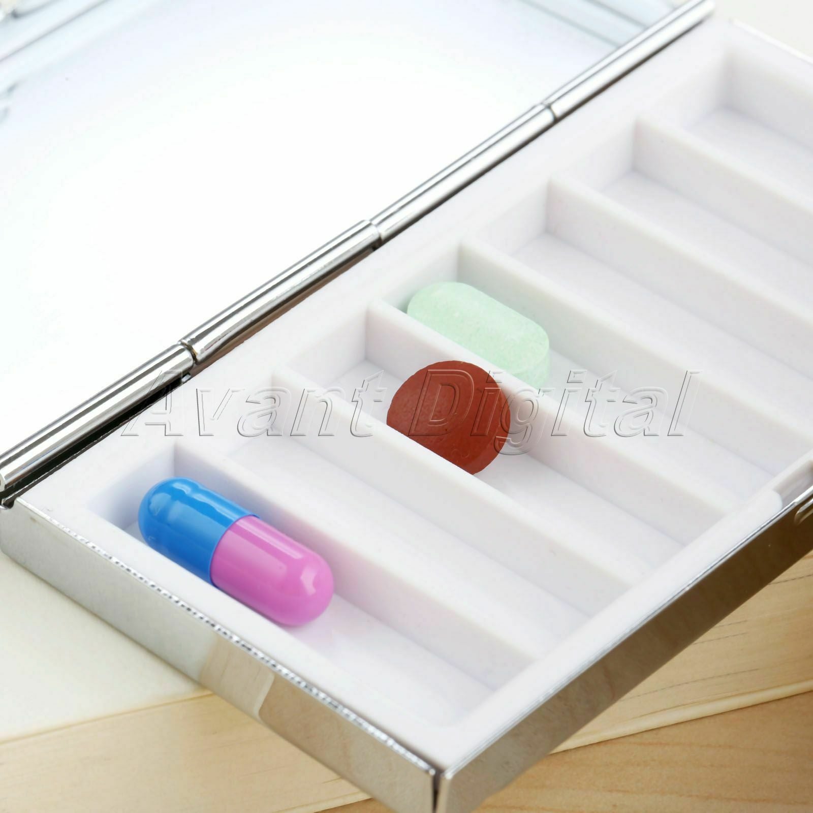 Rectangle Pill Boxes Metal Pill Container 7 Grids Portable Travel Medicine Case