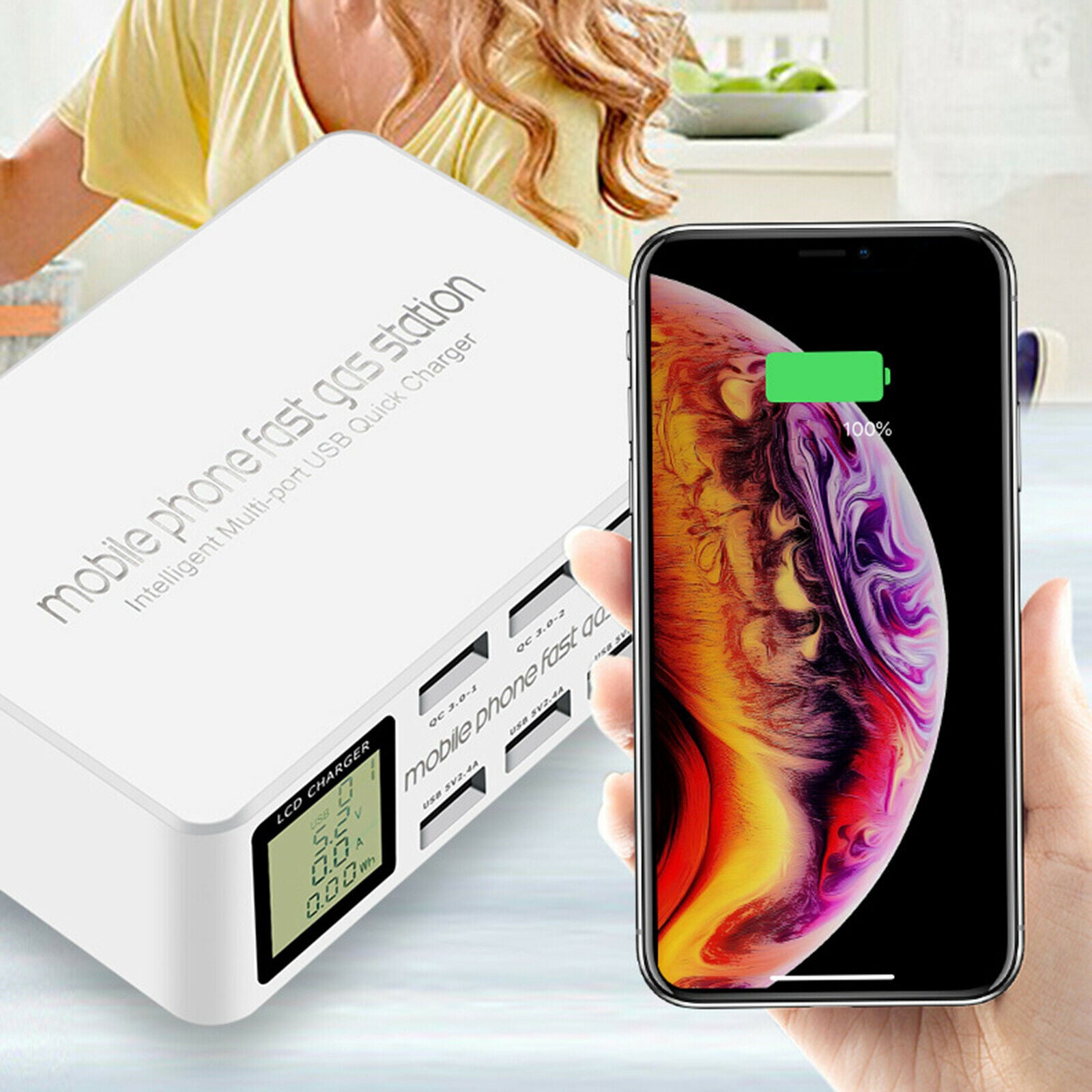100W USB 8-Port Quick Charger Charging Station HUB Type C PD Fast Charger US