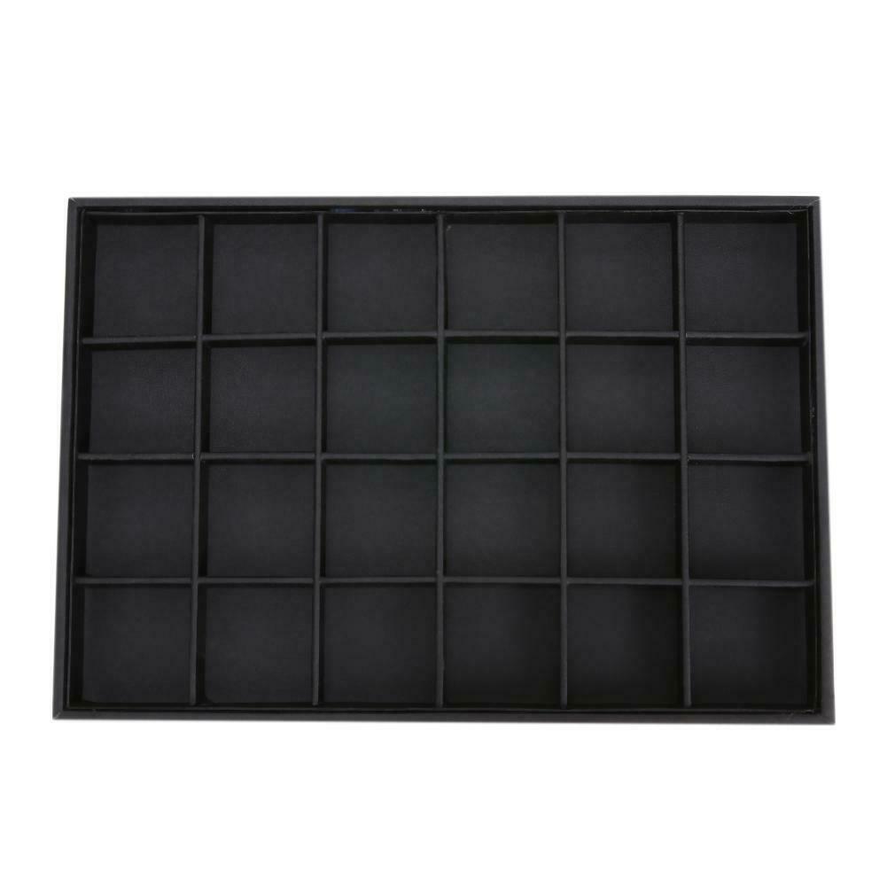 24 Grids Jewelry Organizer Display Case PU Velvet Tray Necklace Rings @