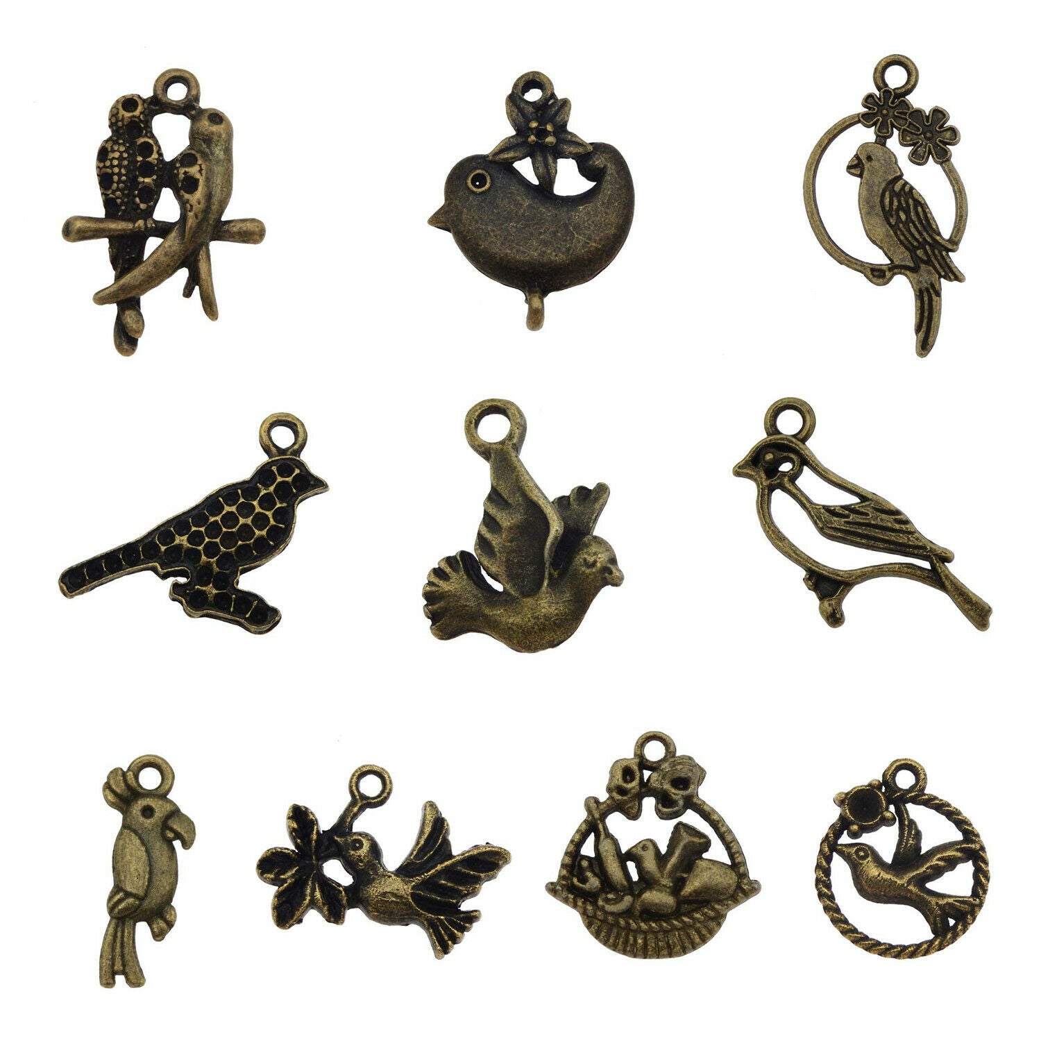 30-pack Antiqued Bronze Alloy Mini Birds Charms Bulk Pendant Earring Findings