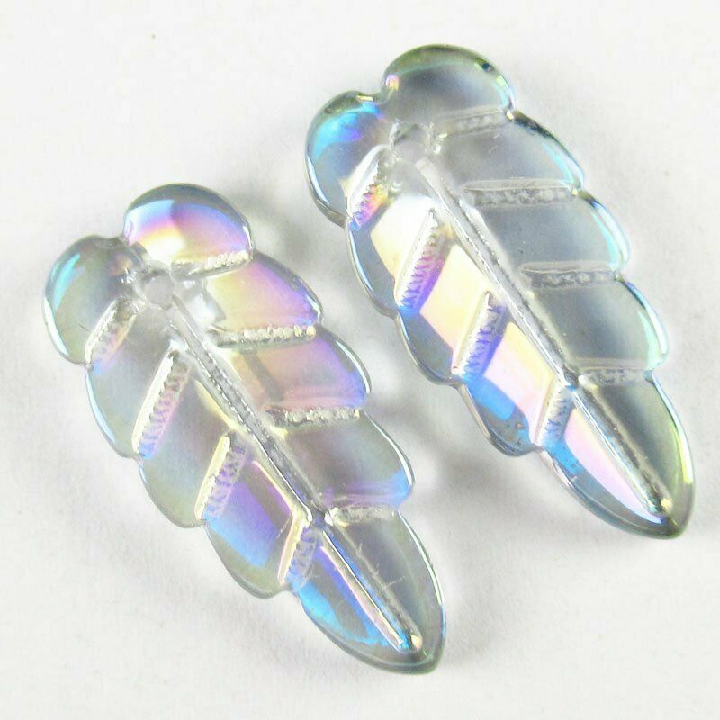 20Pcs 23x10x3mm Carved Blue Rainbow Titanium Crystal Leaf Pendant 18g A-351SJ