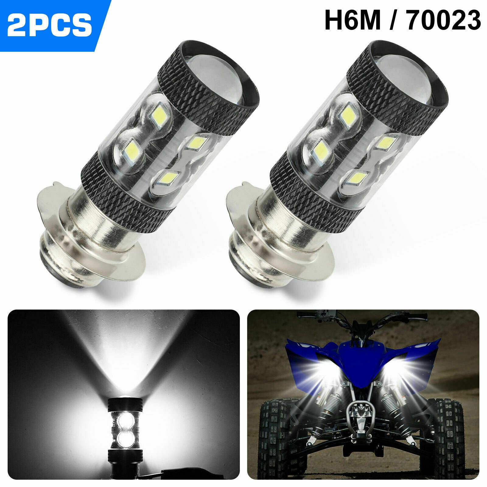 2PC 6000K HID White H6M LED Headlight For Yamaha YFZ450R Rhino 700 Raptor YFM660