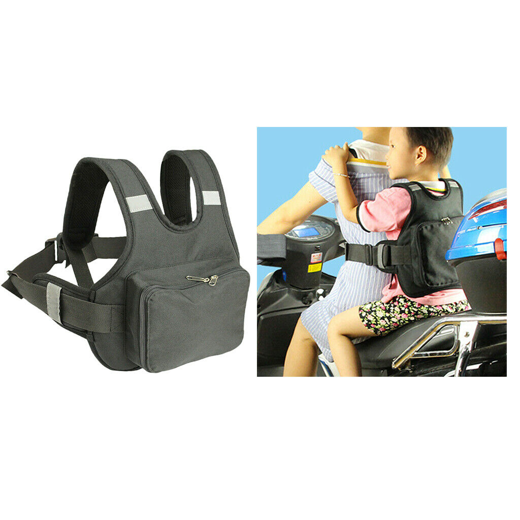 Motorcycle Child Kid Safety Seat Strap Baby Harness Belt Reflective Black