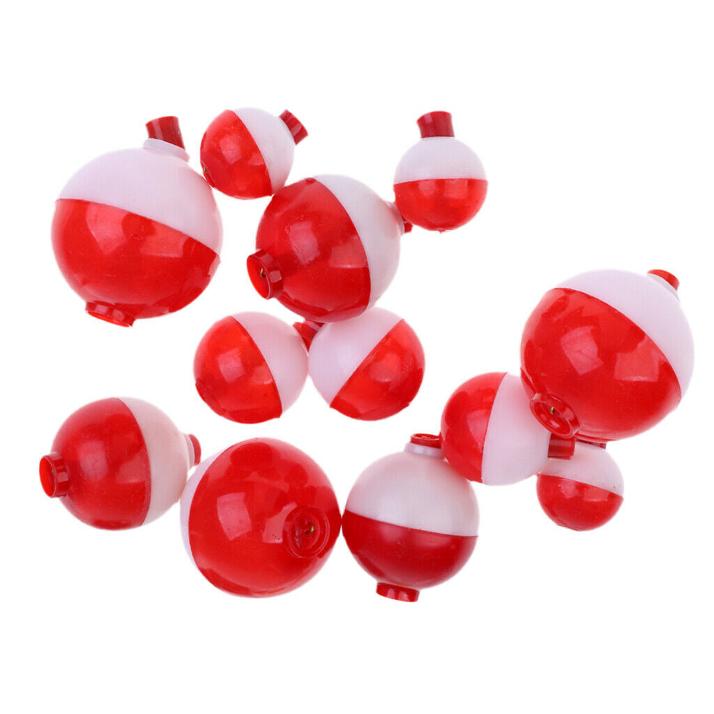 12pcs Assorted Sizes Fishing Bobber Round Floats Push Button Fishing Floats