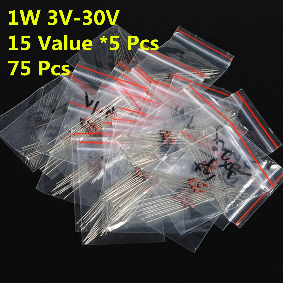 75Pcs 15 Values 1W 1 W 1N47 3V-30V Zener Diodes Assorted Kit Assortment Set