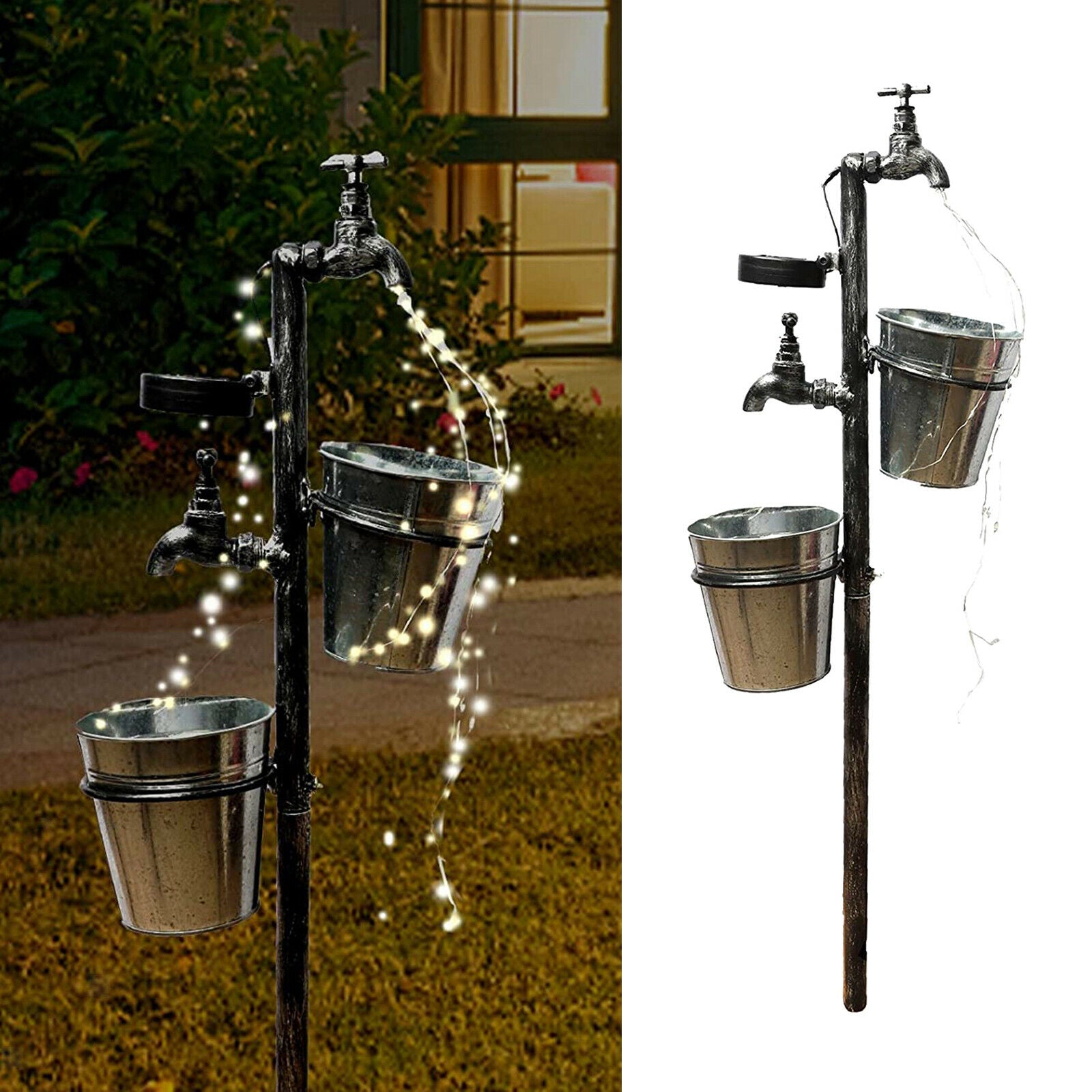 Garden LED Faucet & Water Bucket String Light Copper Wire Solar Powered Lamp