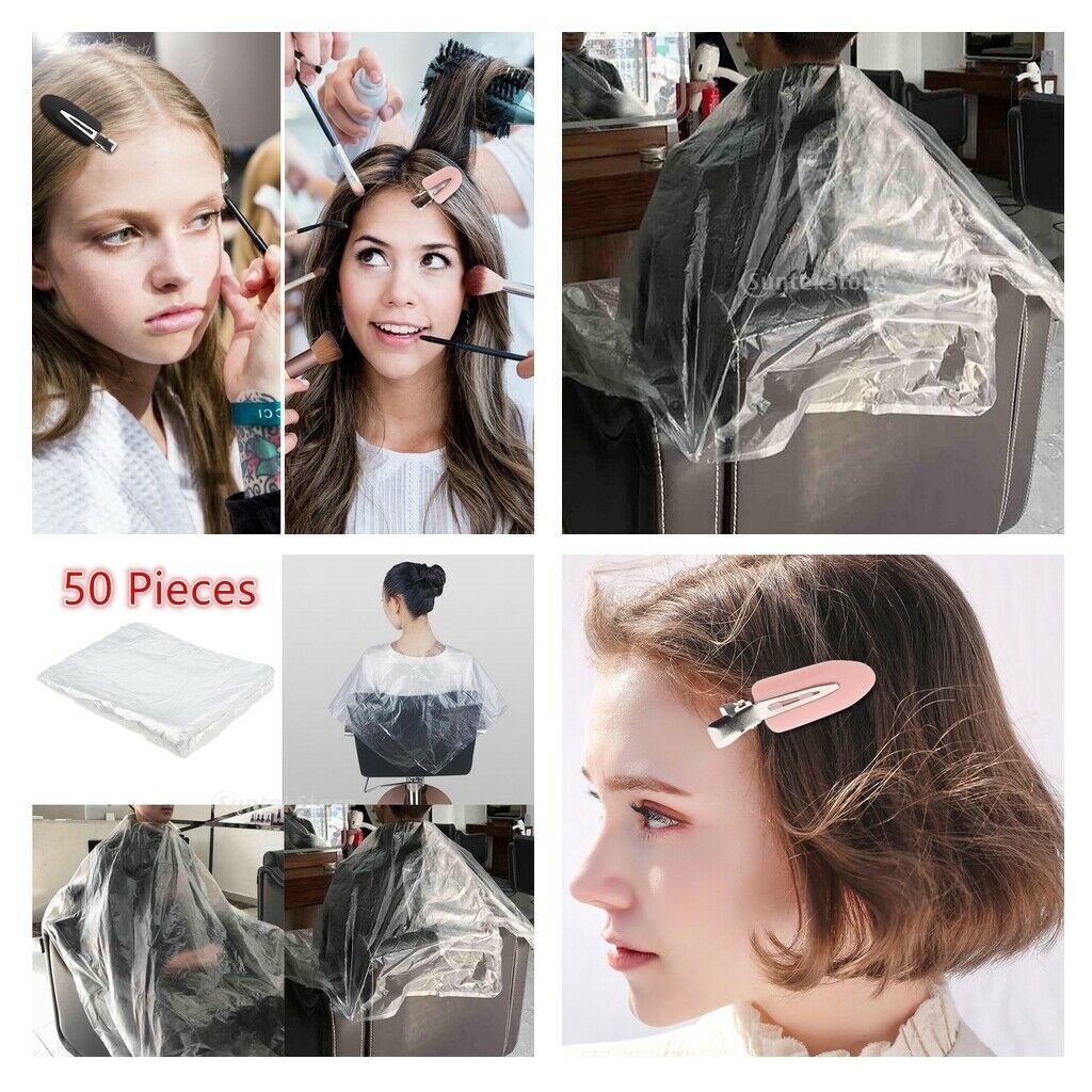 12x Makeup Hair Clip Clamps + 50pcs Hairdressing Cutting Capes Apron Cloth