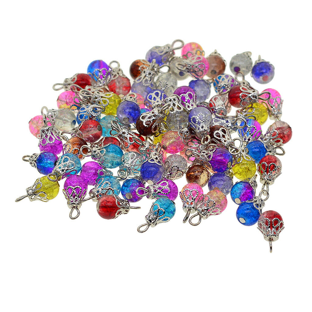50pcs Glass Bead Charms Floral   Beaded Pendants Jewelry Making Necklace Decor