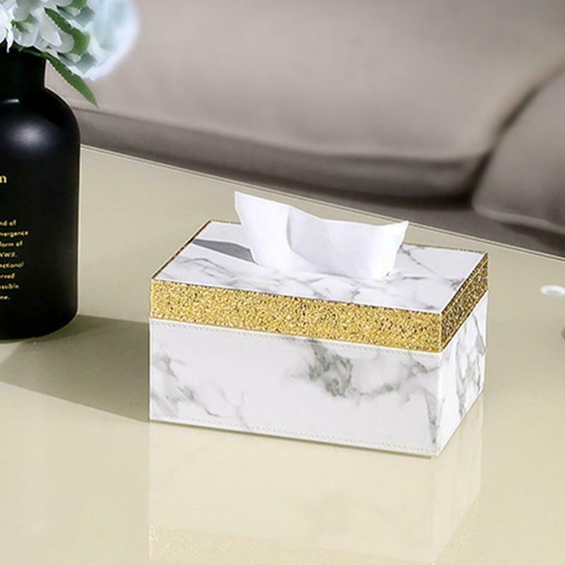 Marble Golden Rim Tissue Box Desktop Paper Towel Holder Napkin Storage Container
