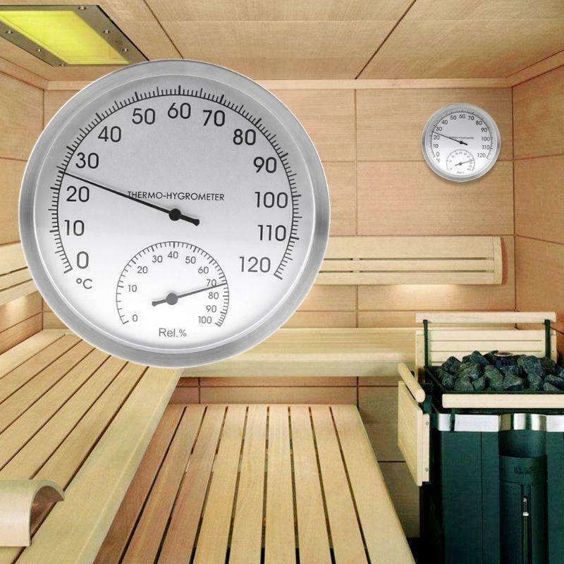 5" Thermometer Hygrometer Wall Hanging Stainless Steel Indoor Outdoor Sauna Room