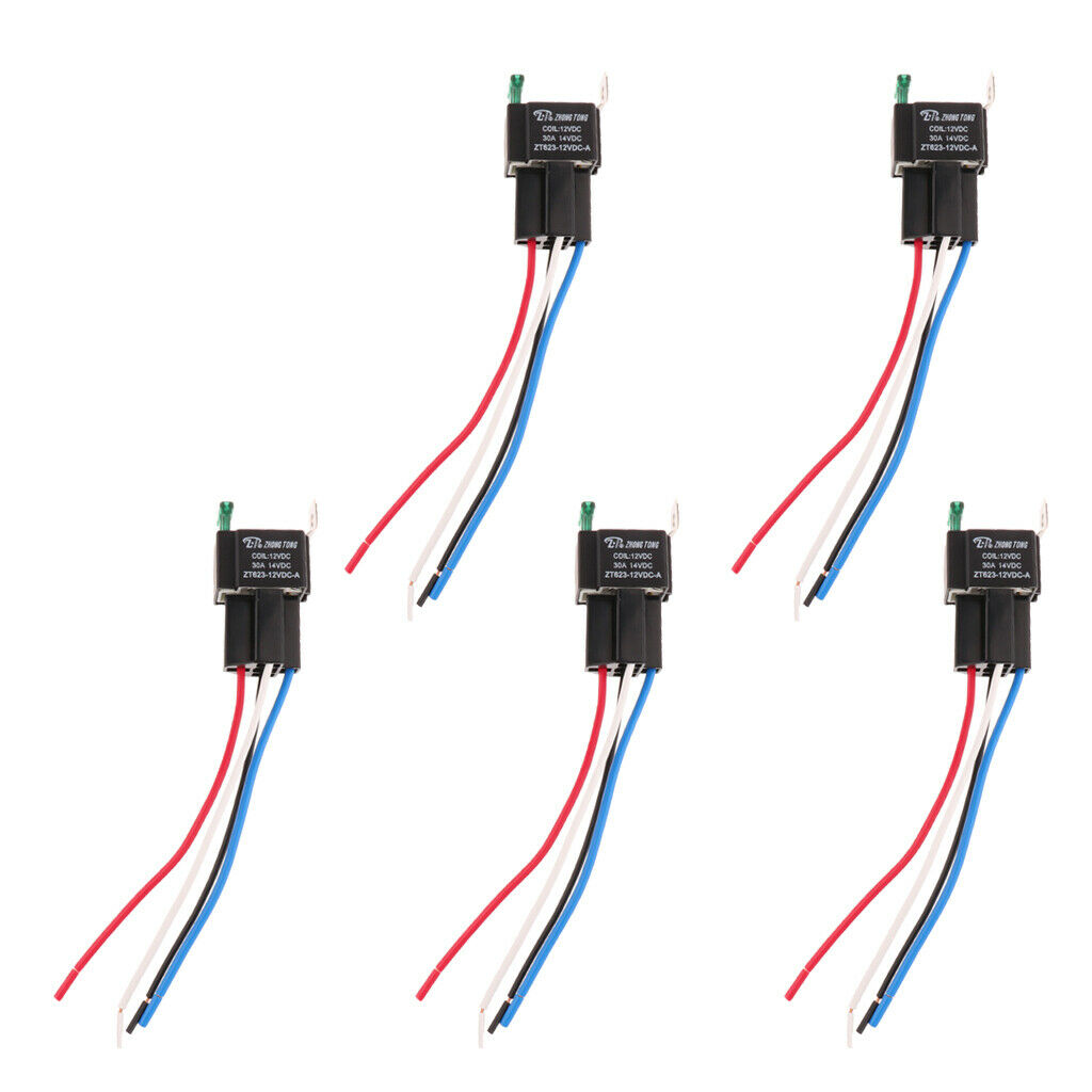 Set Of 5 Black Car Truck Auto Heavy 12V 30A SPST Relay Relays Kit 4 Pin