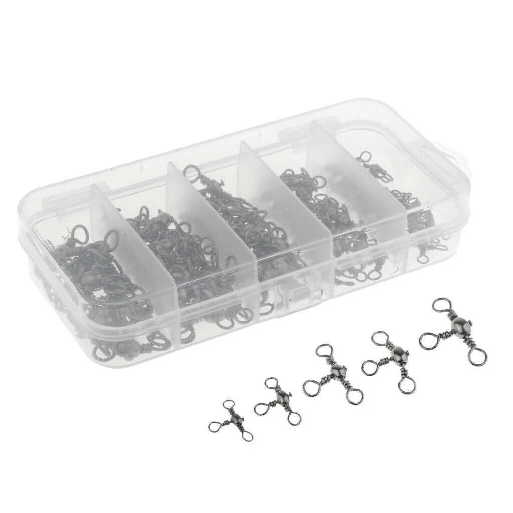 115pcs Heavy Duty Three Way Barrel Swivels Black T Ture Swivels Fishing